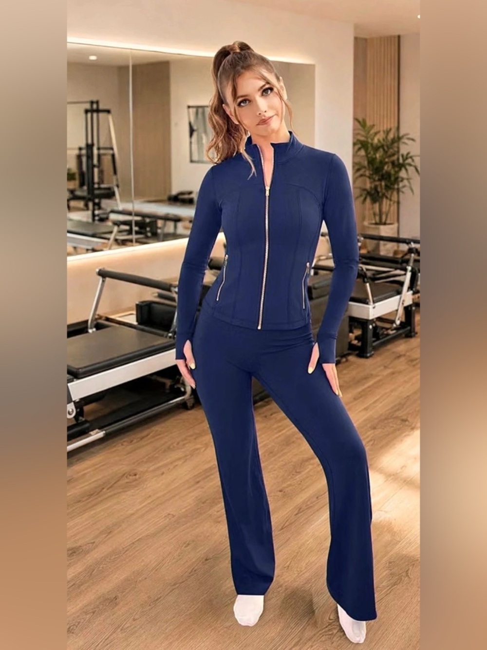 Women's Zip-Up Jacket with Matching Flare Leggings